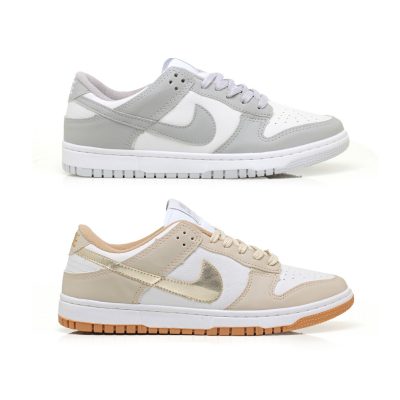 Kit 2 Pares Dunk Low Branco Cinza E Branco Dourado